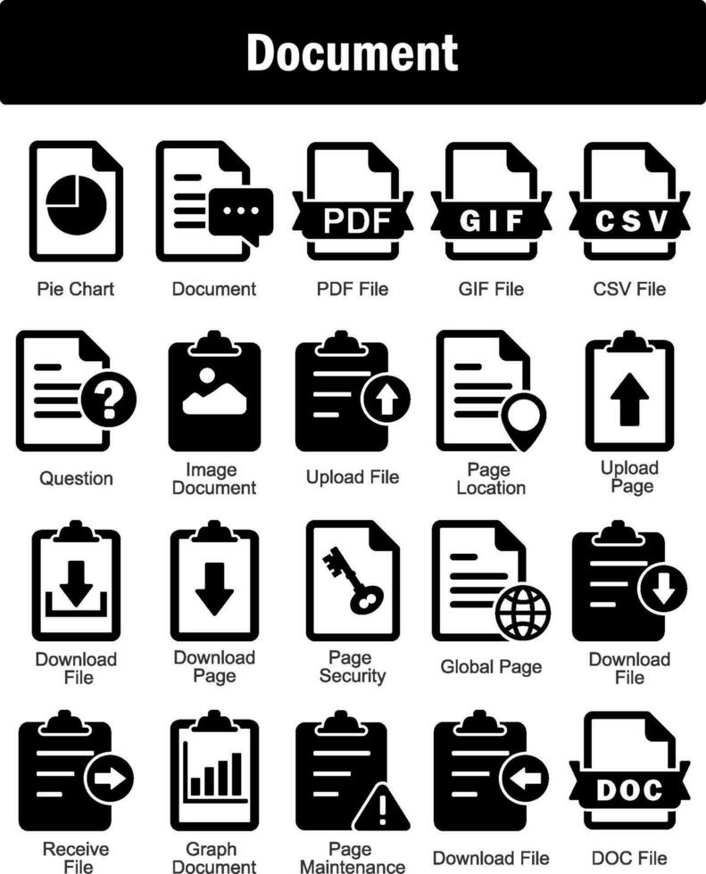 A set of 20 Document icons as download file, document, page, page security vector