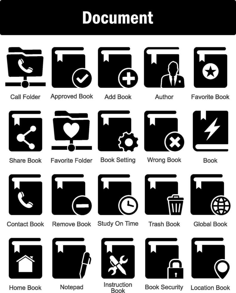 A set of 20 Document icons as call folder, approved book, add book vector