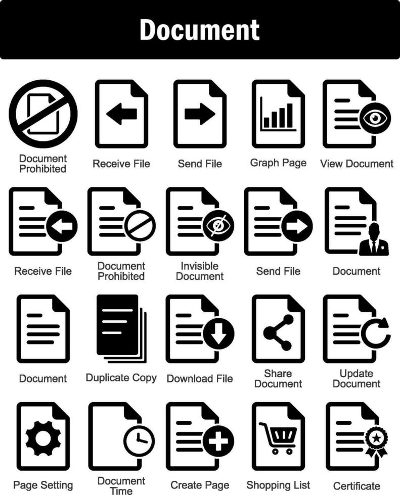 A set of 20 Document icons as document prohibited, receive file, send file vector