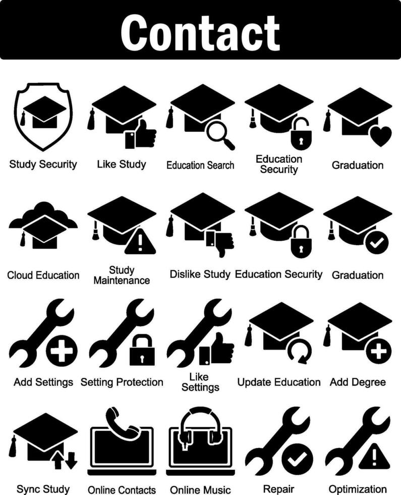 A set of 20 contact icons as study security, like study, education search vector