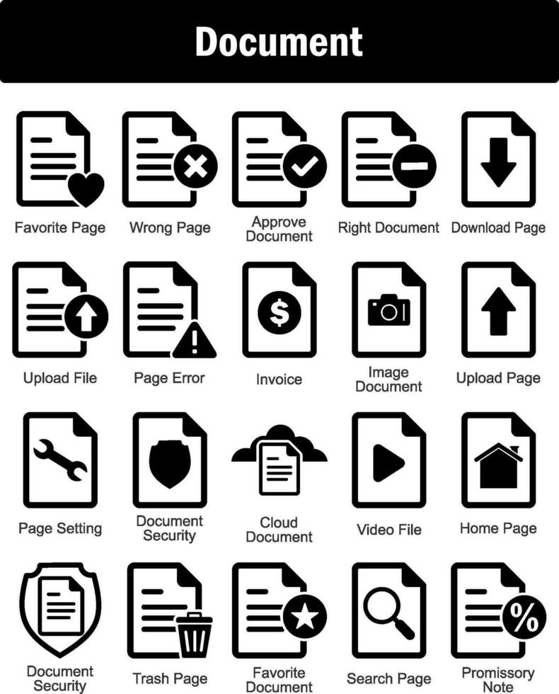 A set of 20 Document icons as favorite page, wrong page, approve document vector