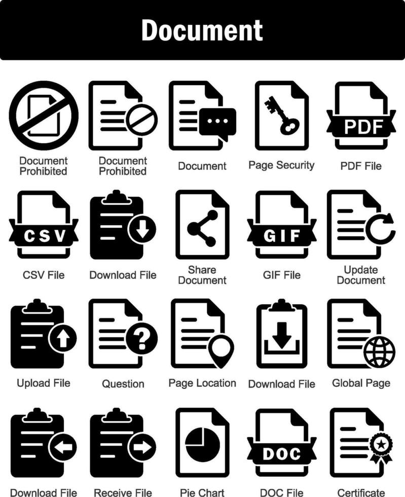 A set of 20 Document icons as document prohibited, document, document vector