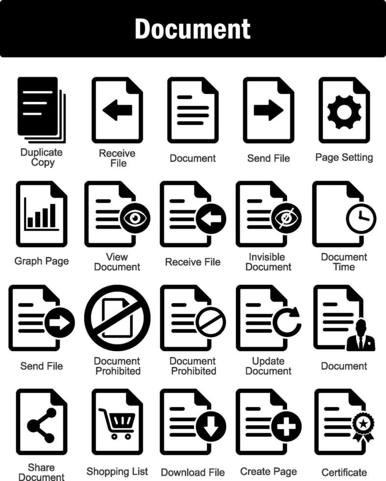 A set of 20 Document icons as duplicate copy, receive file, document vector