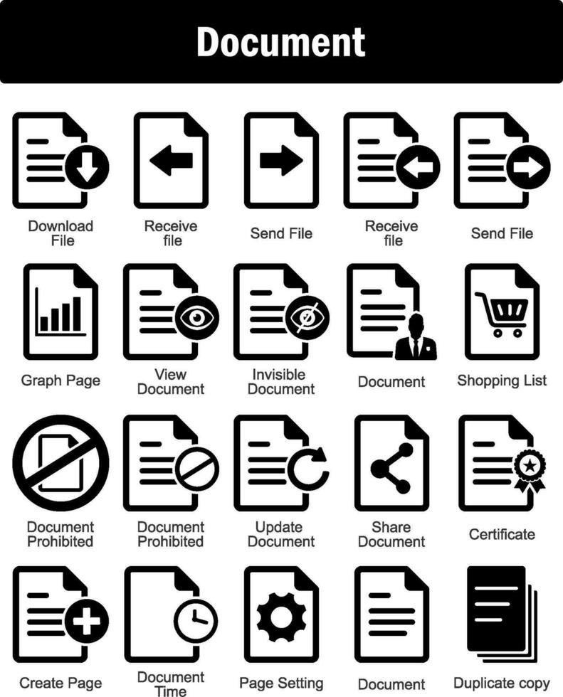 A set of 20 Document icons as download file, receive file, send file vector