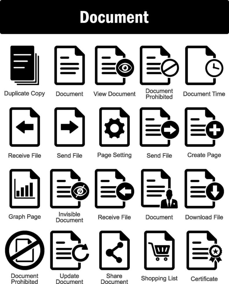 A set of 20 Document icons as duplicate copy, document, view document vector