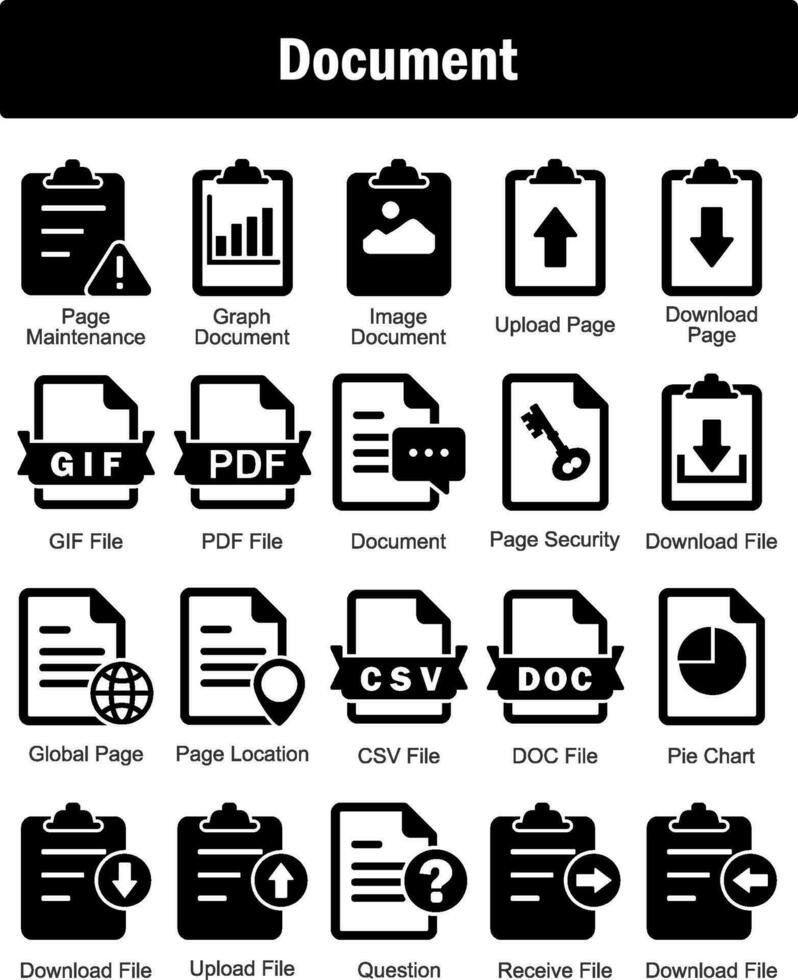 un conjunto de 20 documento íconos como página mantenimiento, grafico documento, imagen documento vector