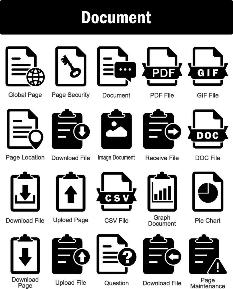 A set of 20 Document icons as global page, page security, document vector