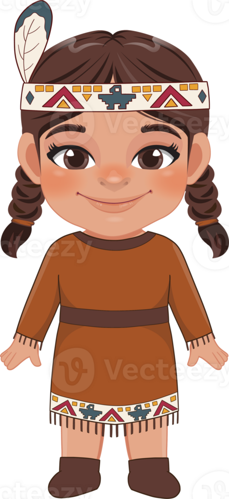 Happy Thanksgiving Native American Indian Costume Girl Vector Flat Icon Style png