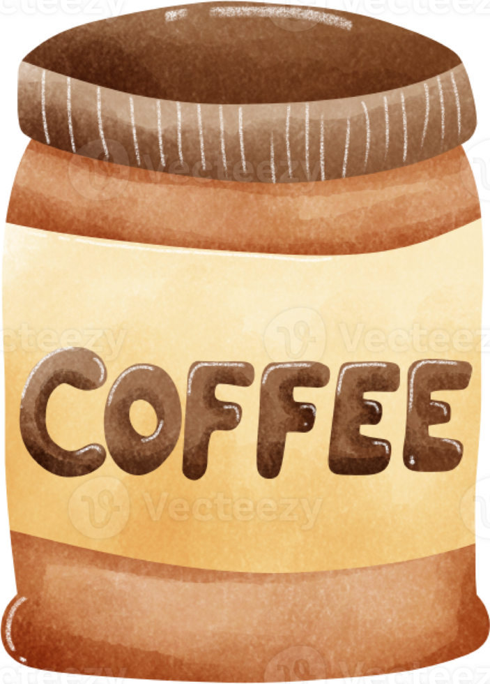 Watercolor Coffee Shop Element with Coffee Bean Container Hand Draw png