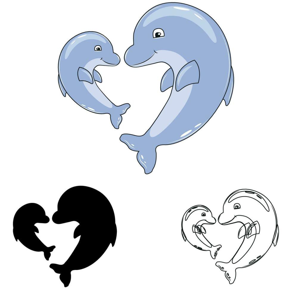 Hand drawn silhouette of dolphin free Vector