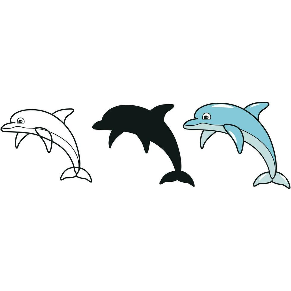 Hand drawn silhouette of dolphin free Vector