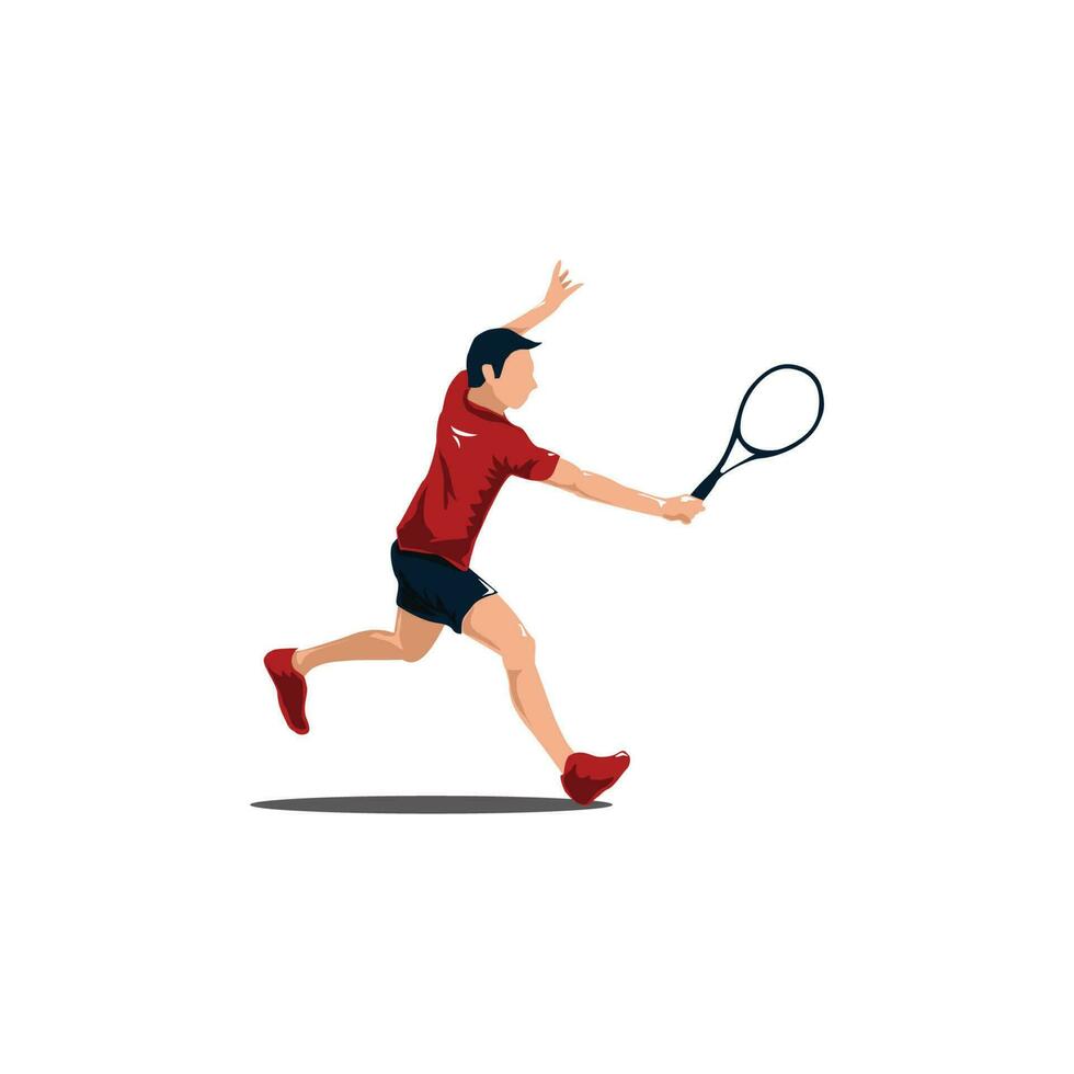 vector ilustraciones - hombre atleta columpio su tenis raqueta - plano dibujos animados estilo