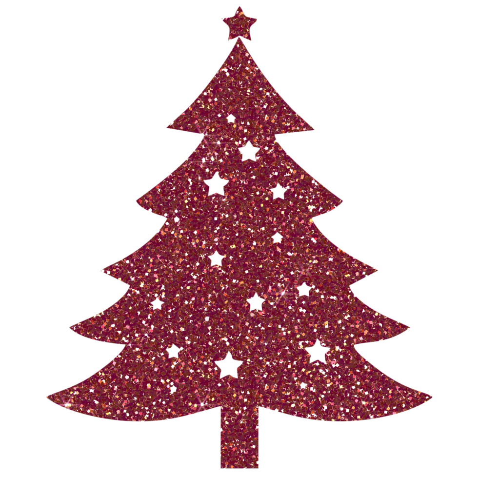Dark red christmas tree glitter on transparent background. Christmas icon. png