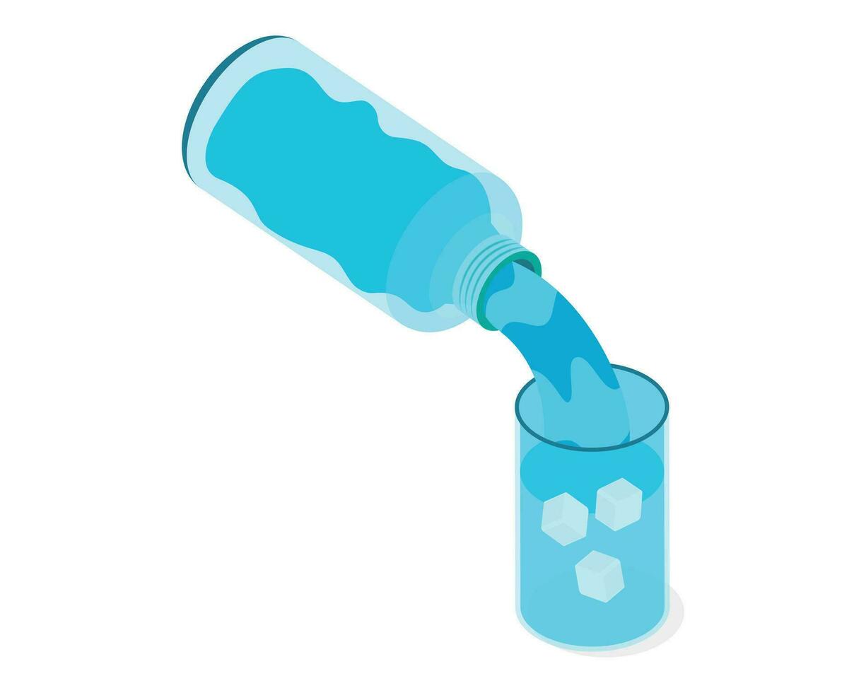 Pouring Water into a Glass with Ice Cubes vector