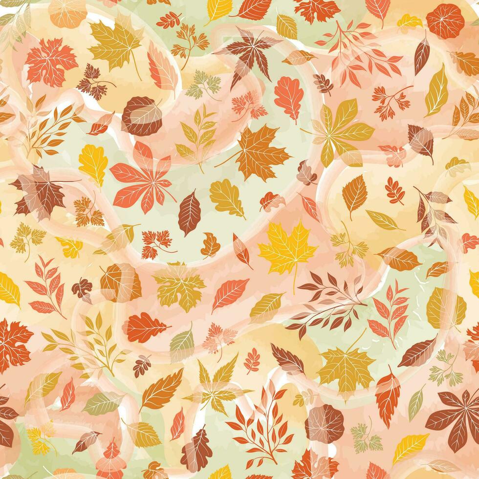 Autumn leaves seamless pattern. Season floral watercolor drawn organic autumnal texture. Fall leaf nature icon background. vector