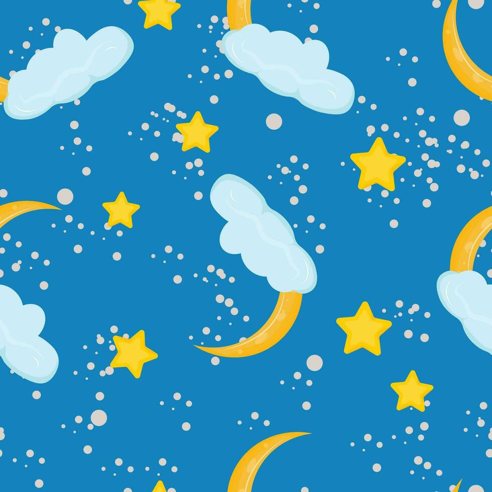 Starry seamless background with stars, moon and clouds vector