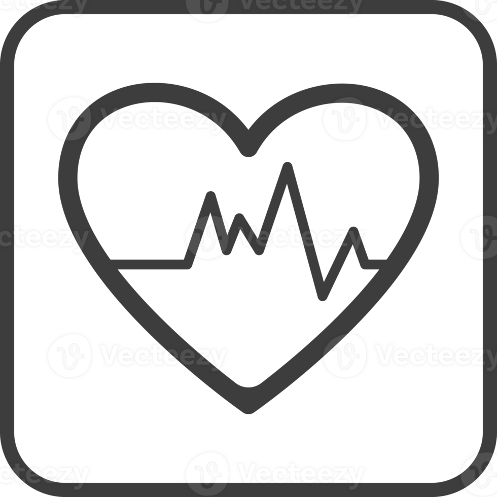 heart rate icon in thin line black square frames. png