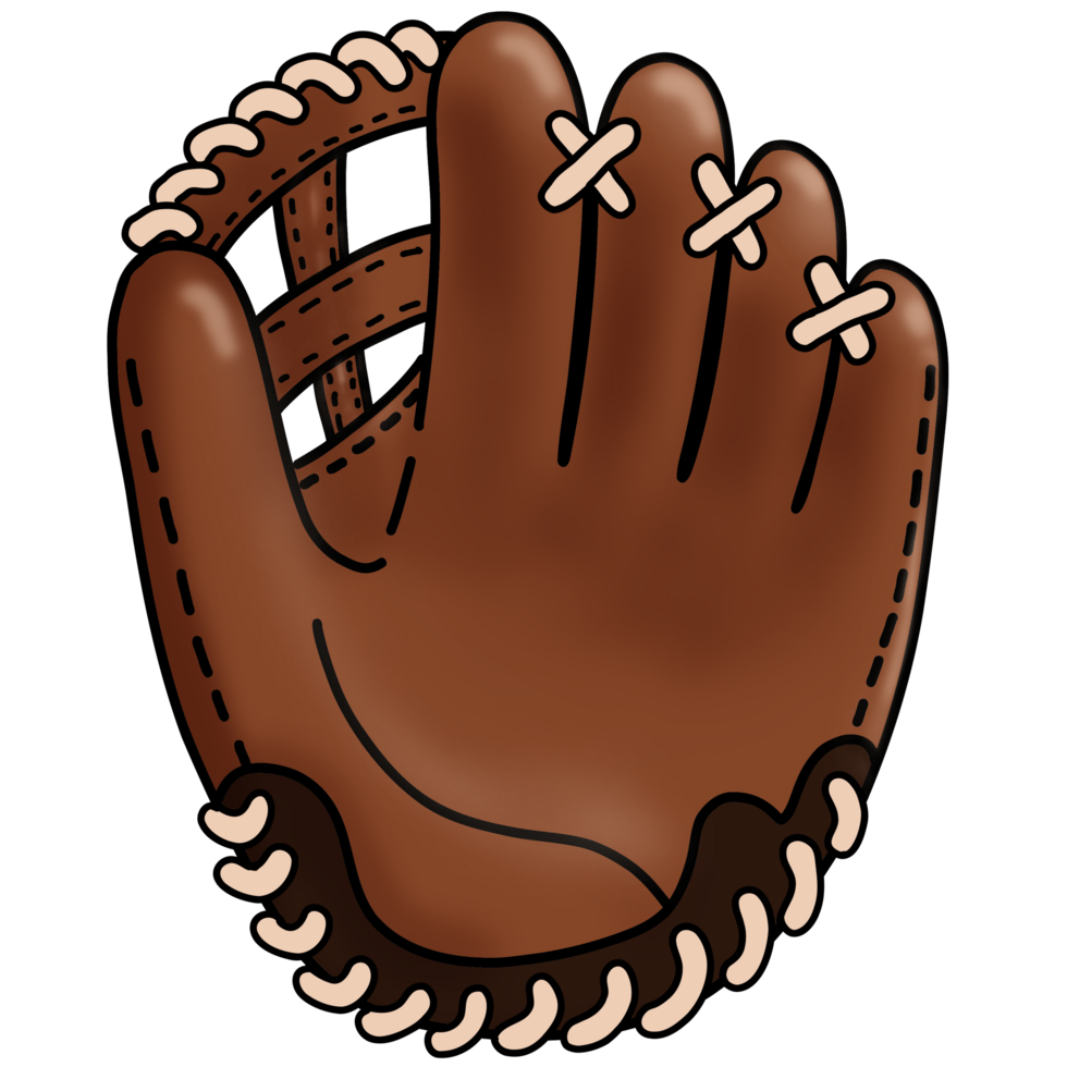 Baseball leather glove, black outline png