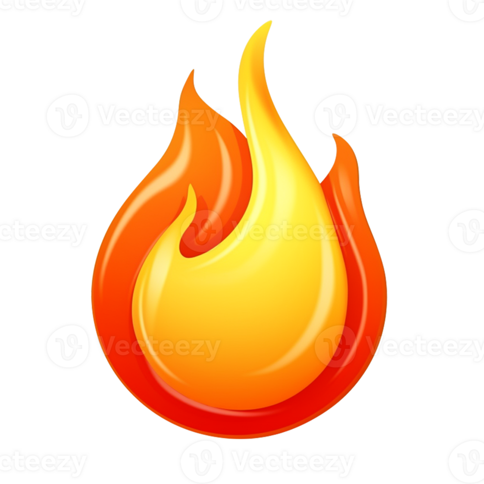 3d fire flame orange color icon with hot sparks. Realistic burn gas for emoticon, energy, power symbol. png