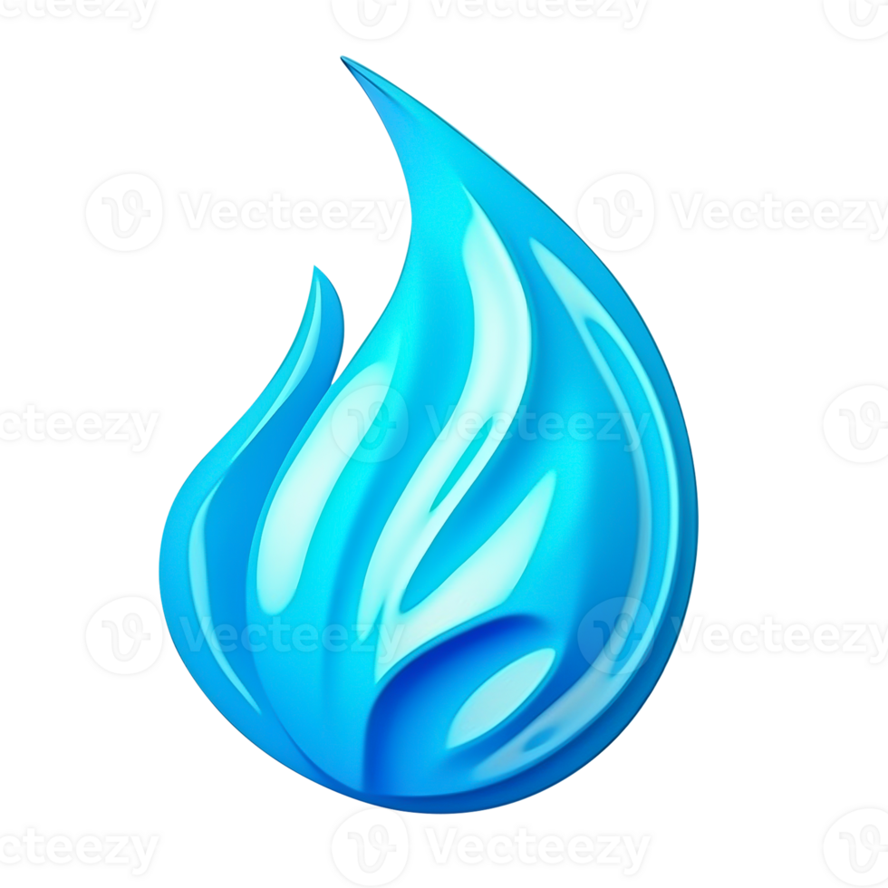 3d render blue fire flame icon. Realistic oxygen gas with sparks. Light flare symbol design for emoticon, energy, ui design png