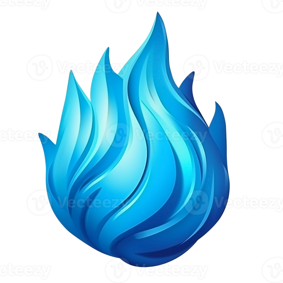 3d render blue fire flame icon. Realistic carbon monoxide gas. Blaze logo design for emoticon, energy, ui design. png