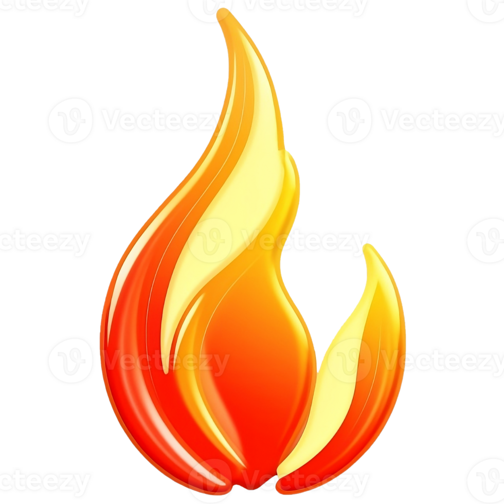 3d render orange fire flame icon. Realistic logo hot gas for emoticon, energy, ui design png