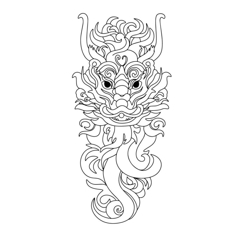 Traditional Chinese dragon in doodle style. Hand draw outline dragon