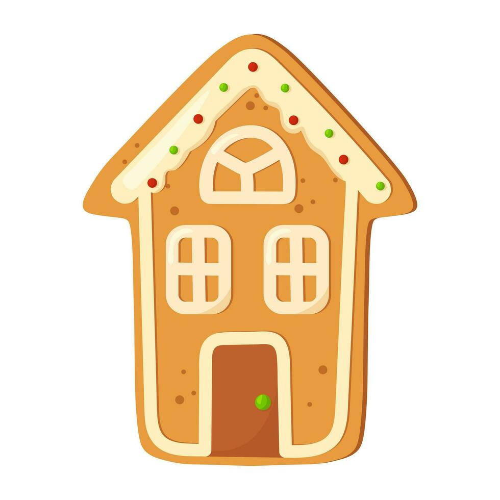 casa de pan de jengibre aislada sobre fondo blanco. galleta de jengibre de navidad. comida de vacaciones de invierno. feliz año nuevo. feliz navidad vacaciones. ilustración vectorial vector