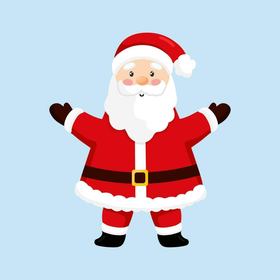 vector ilustración de linda Papa Noel claus aislado en azul antecedentes. linda Papa Noel claus aumento manos arriba. alegre Navidad y contento nuevo año. plano estilo.