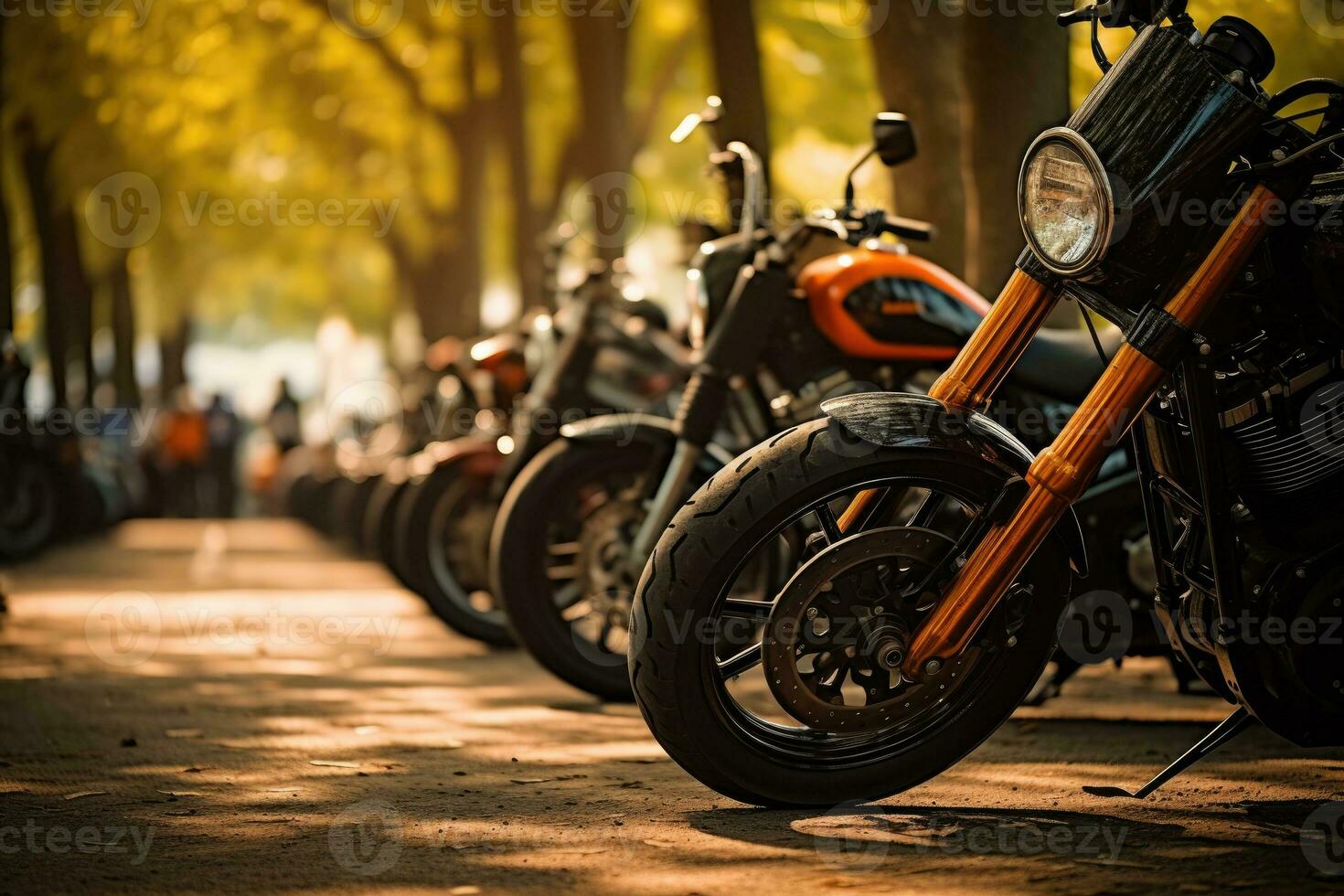 motorcycles parked on the motorcycles parking lot on gathering or event, AI Generated photo