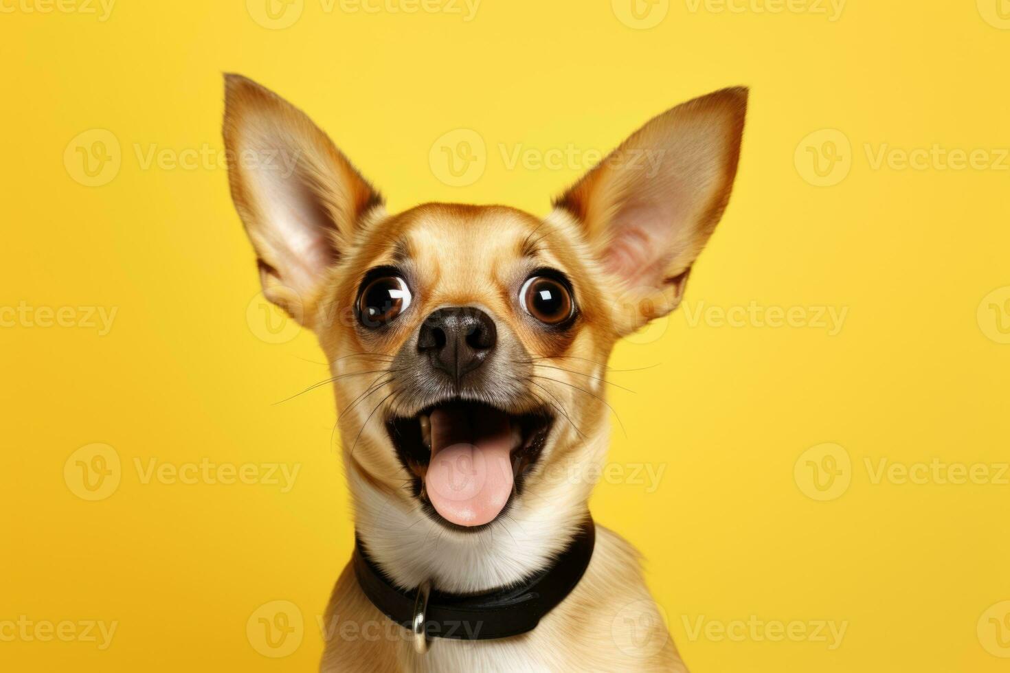 cute dog on yellow background, AI Generated photo