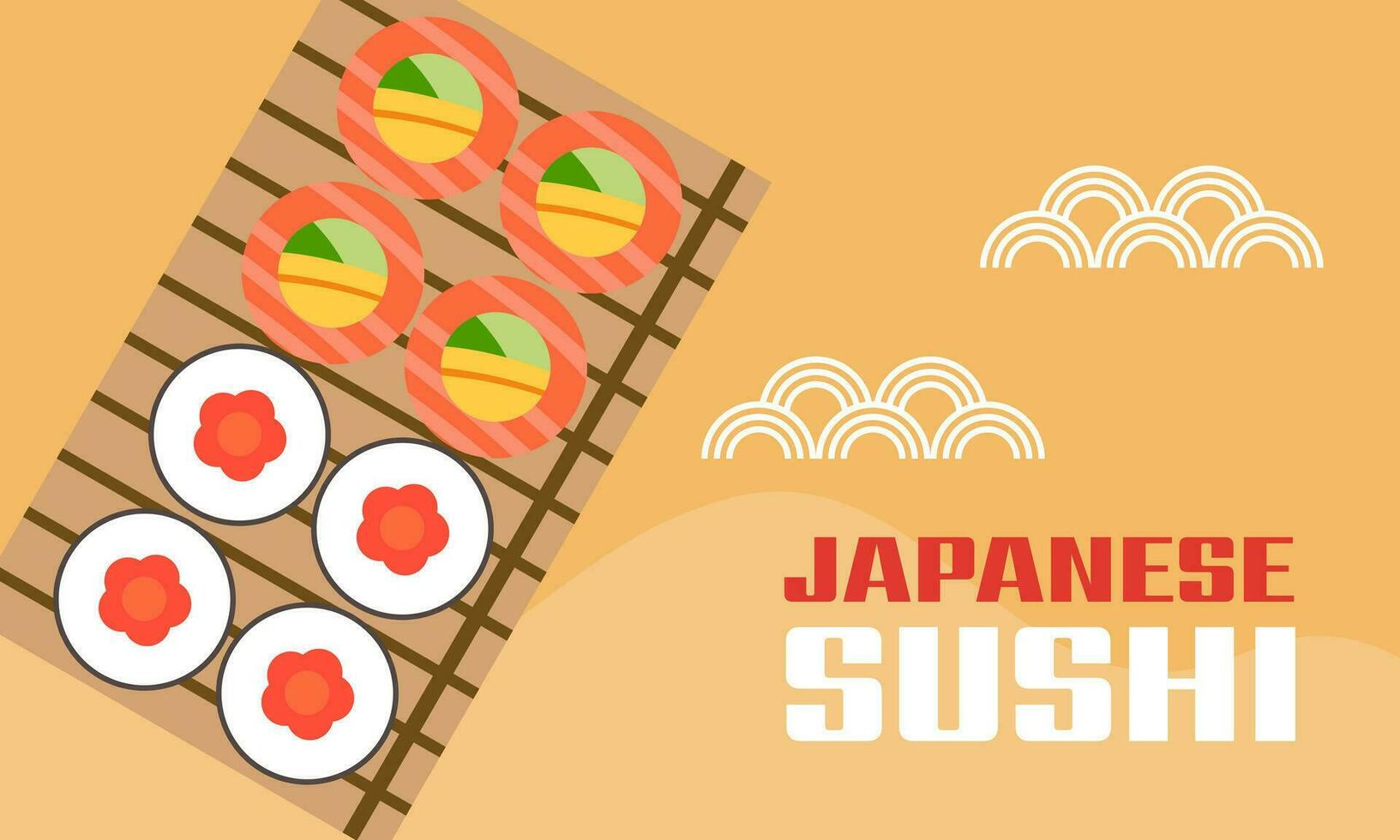 Clásico Sushi póster diseño con vector Sushi personaje