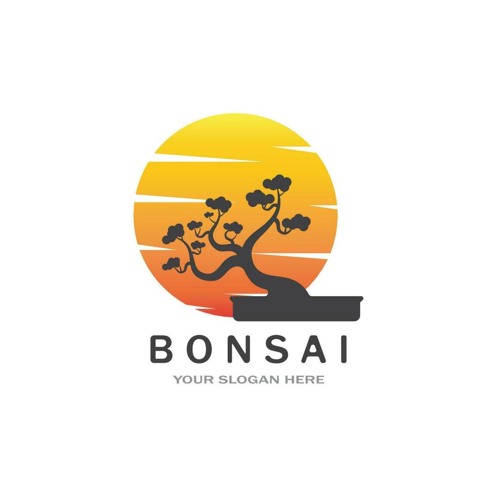 Bonsai logo design. Japanese Mini Small Plant Tree Silhouette logo design vector