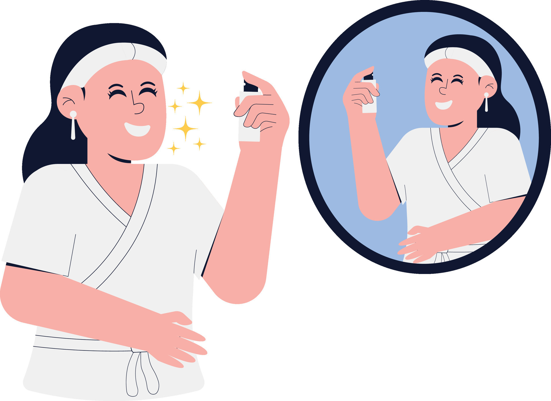 Woman Is Doing Facial Treatment By Spraying Facial Moisturizer