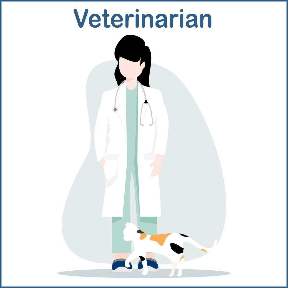 Female veterinarian and orange tabby cat vector
