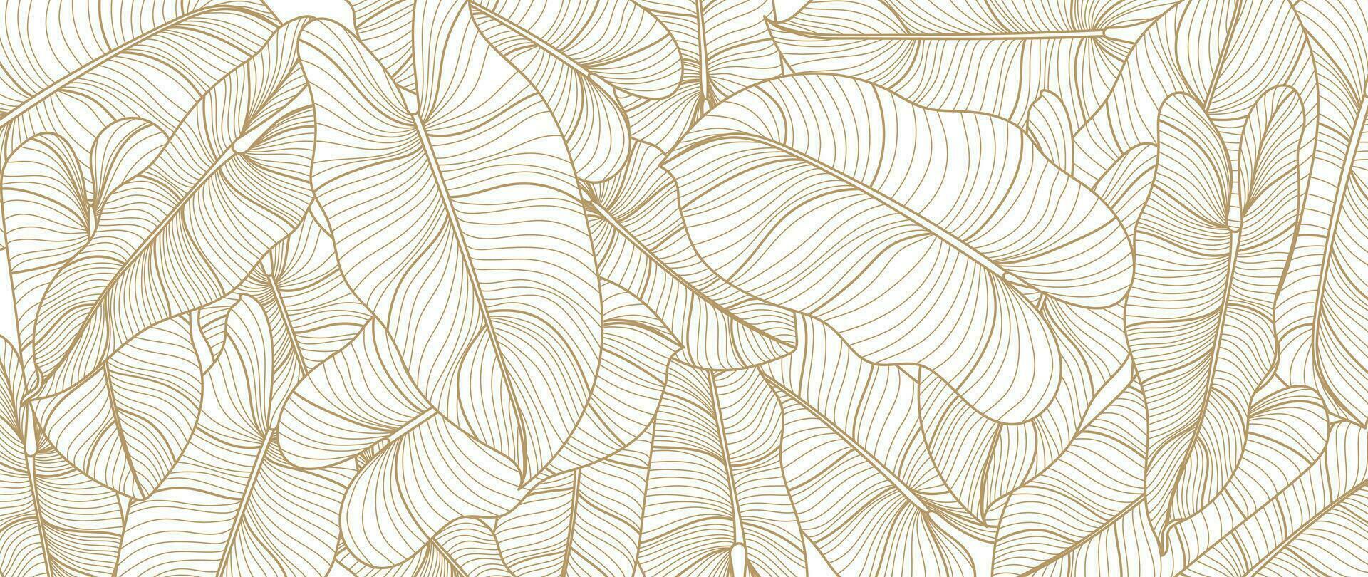 Botanical banana leaf line art wallpaper background vector. Luxury natural hand drawn foliage pattern design in minimalist linear contour simple style. Design for fabric, cover, banner, invitation. vector