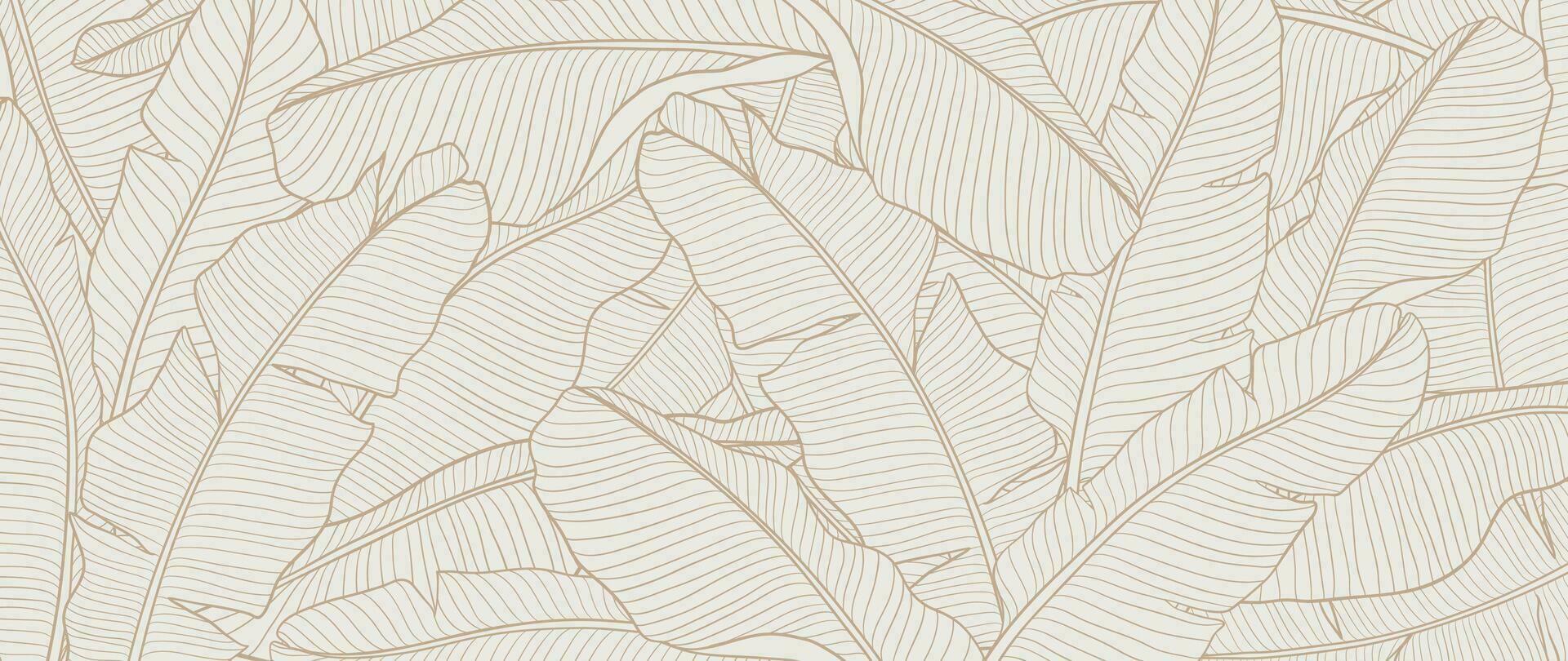 Botanical banana leaf line art wallpaper background vector. Luxury natural hand drawn foliage pattern design in minimalist linear contour simple style. Design for fabric, cover, banner, invitation. vector