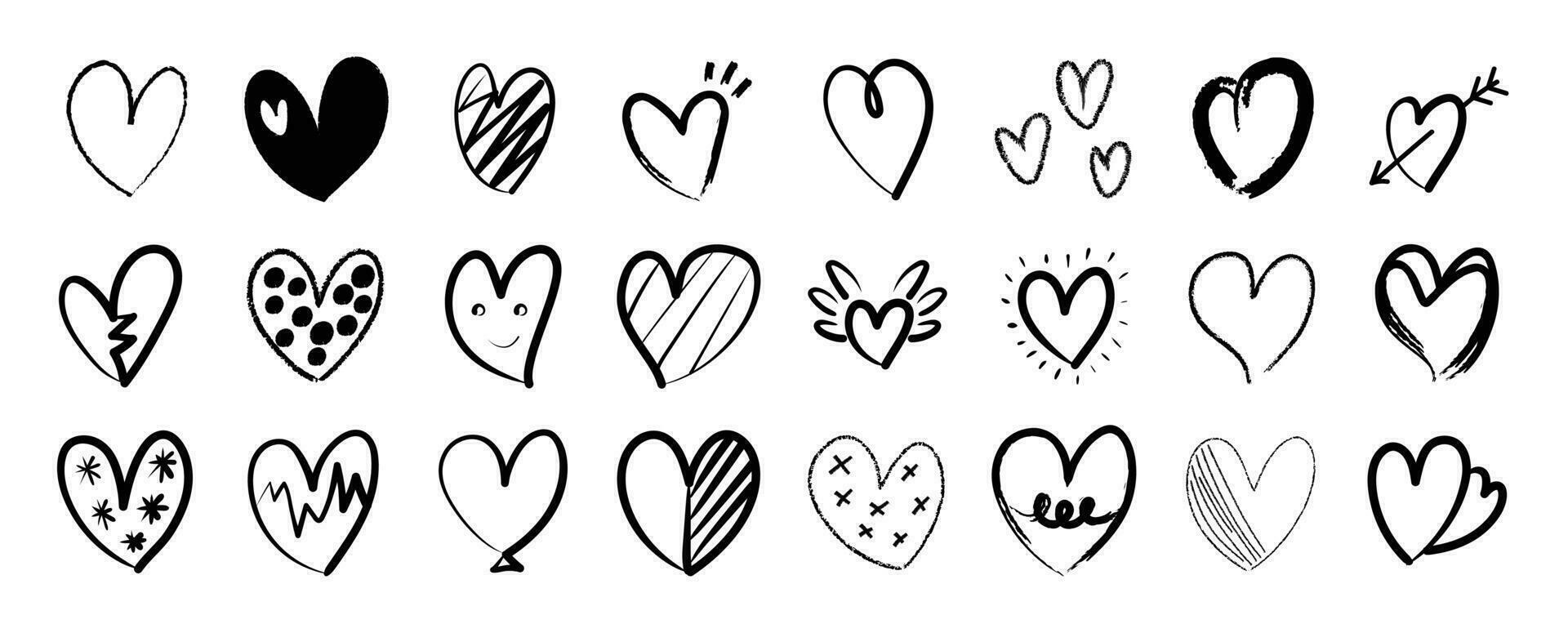 Set of heart doodle element vector. Hand drawn doodle style collection of different heart, love symbol. Illustration design for print, cartoon, card, decoration, sticker, icon, valentine day. vector