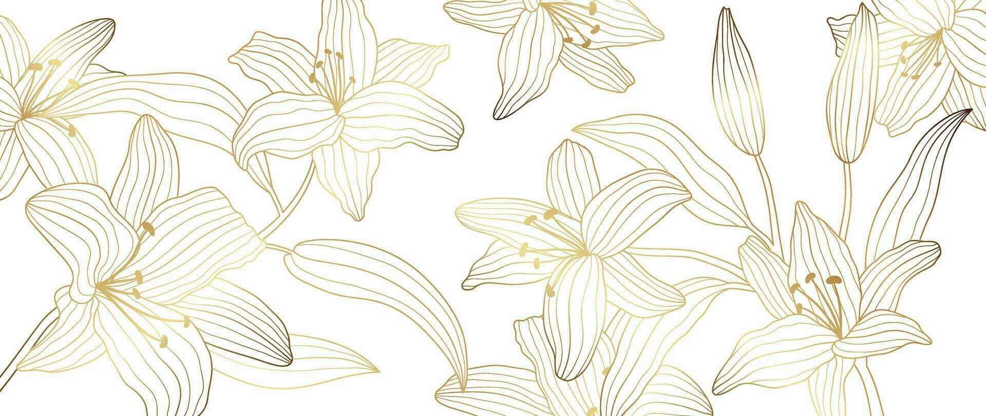 lujo dorado lirio flor línea Arte antecedentes vector. natural botánico elegante flor con oro línea Arte. diseño ilustración para decoración, pared decoración, fondo de pantalla, cubrir, bandera, póster, tarjeta. vector