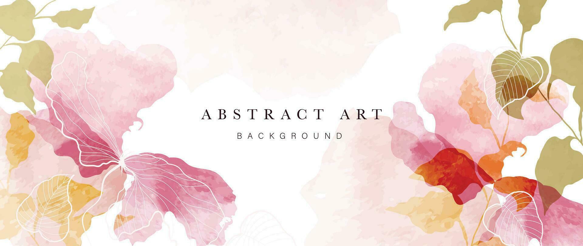 Abstract floral art background vector. Botanical watercolor hand drawn flowers paint brush line art. Design illustration for wallpaper, banner, print, poster, cover, greeting and invitation card. vector