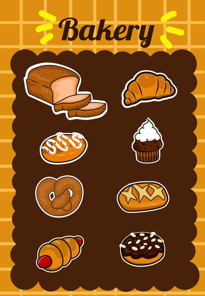 gratis vector conjunto de vistoso panadería íconos representando pretzels magdalenas panes de un pan Roti