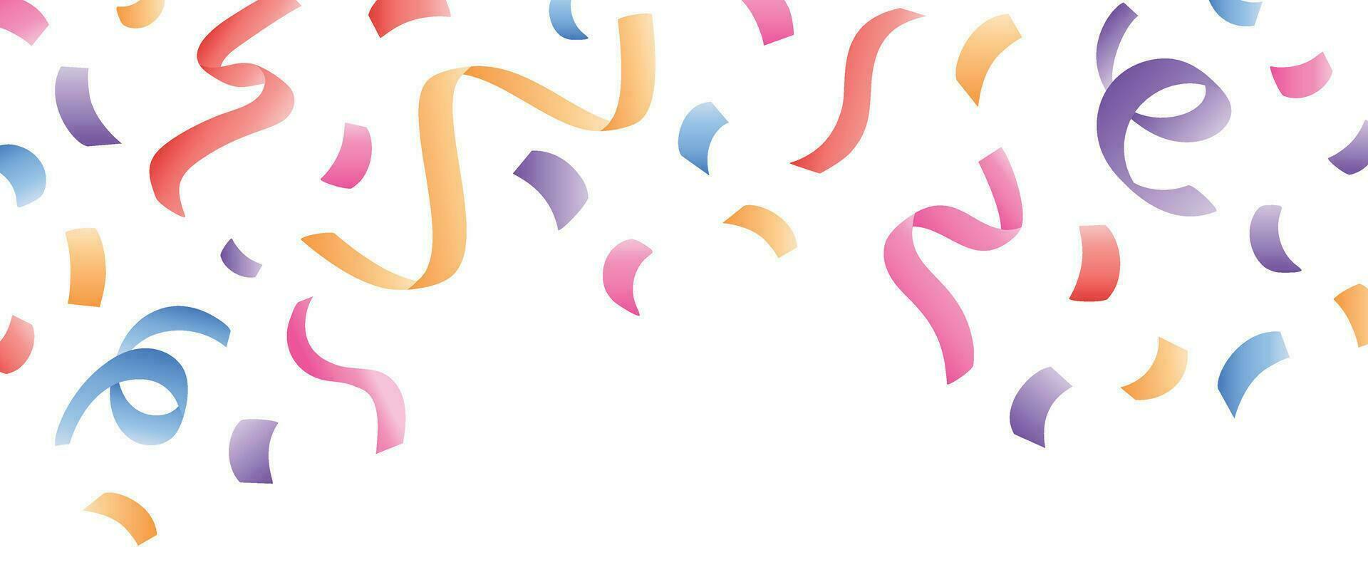 Colorful ribbon falling from above background vector. Abstract vibrant ribbon and confetti streamers template design. Celebration festival wallpaper design for opening, party, birthday, backdrop. vector