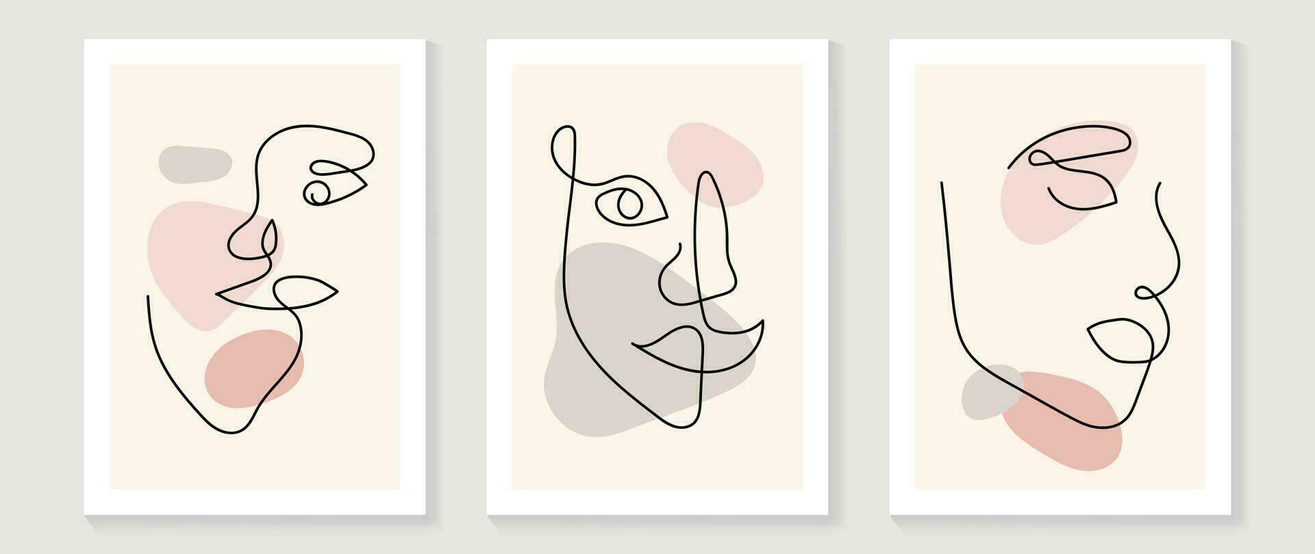 Surreal faces abstract art background vector. Portrait abstract face one line drawing with modern continuous line art and abstract geometric art style. Good for poster, wall art, cover, cafe,interior. vector