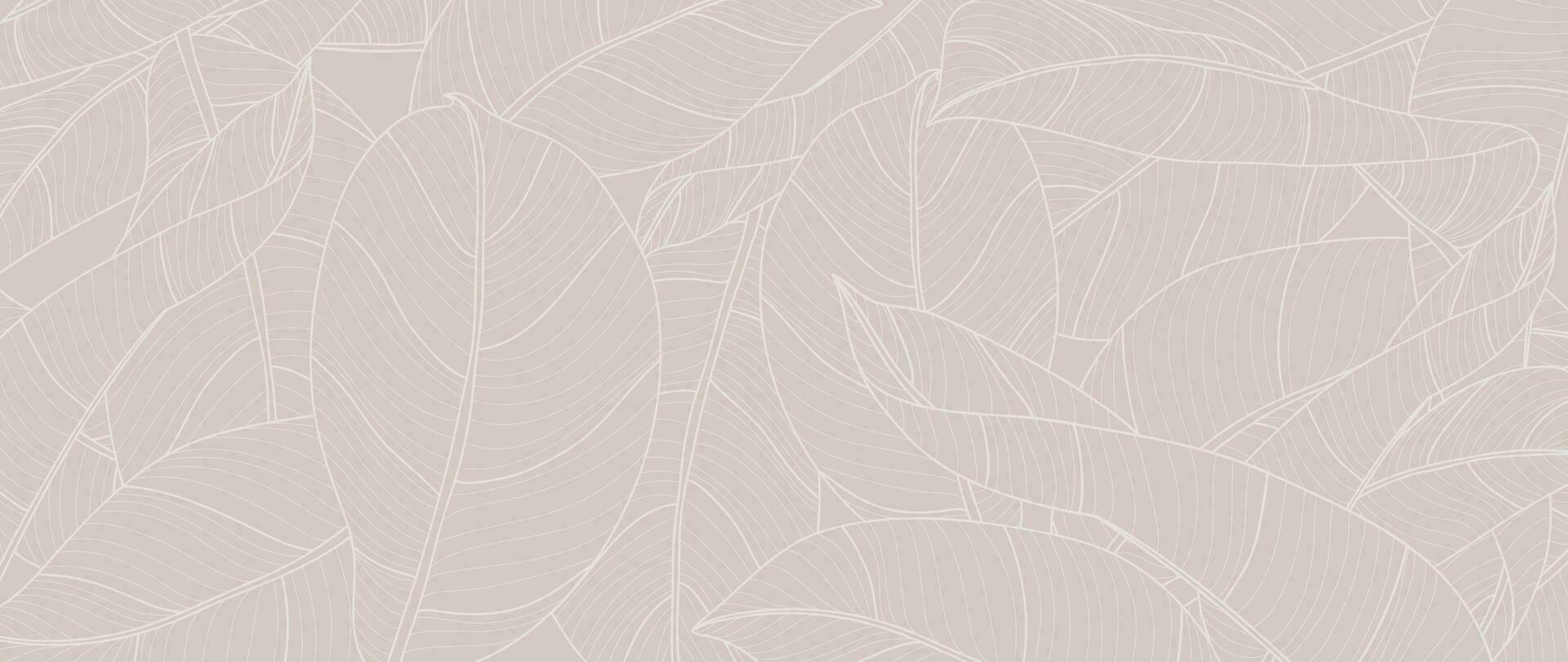 Botanical banana leaf line art wallpaper background vector. Luxury natural hand drawn foliage pattern design in minimalist linear contour simple style. Design for fabric, cover, banner, invitation. vector