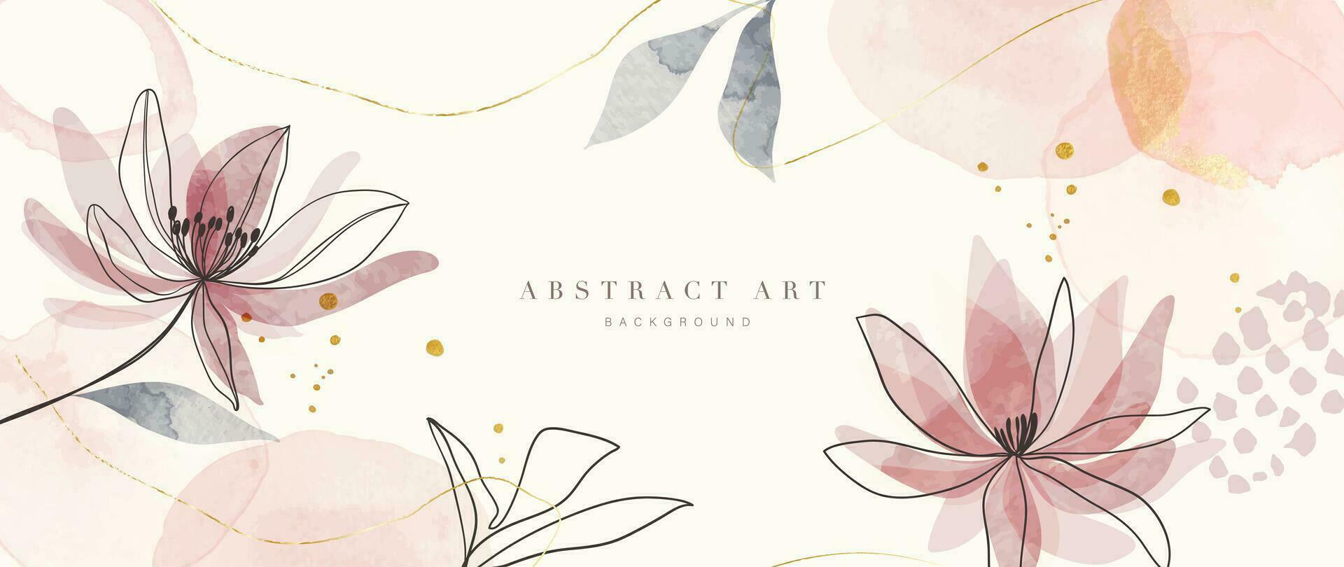 Floral in watercolor vector background. Luxury wallpaper design with pink flowers, line art, watercolor, flower garden. Elegant gold blossom flowers illustration suitable for fabric, prints, cover.