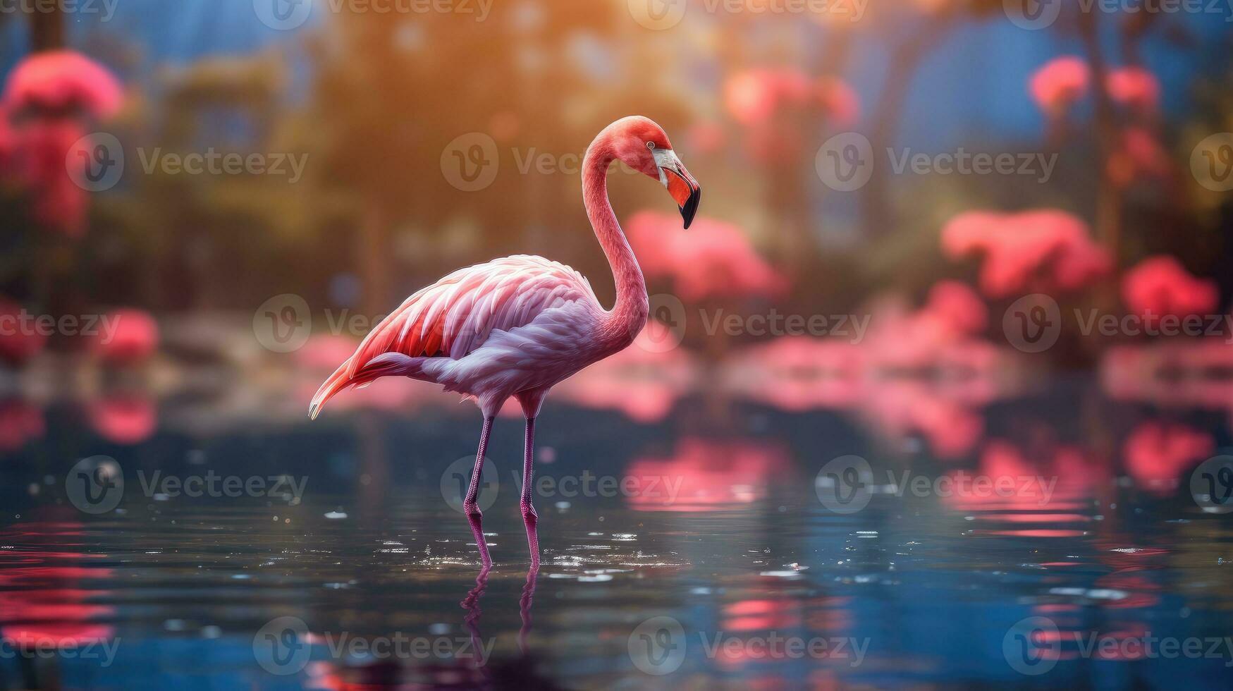 closeup of pink flamingo in wild nature, AI Generated photo