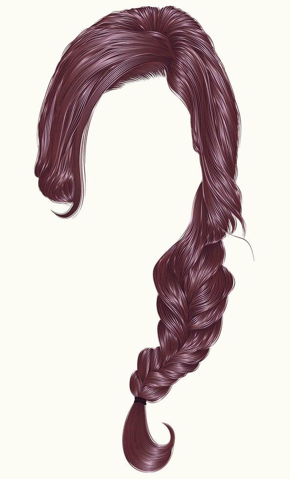 trendy women hairs pink . plait .  fashion beauty style . vector