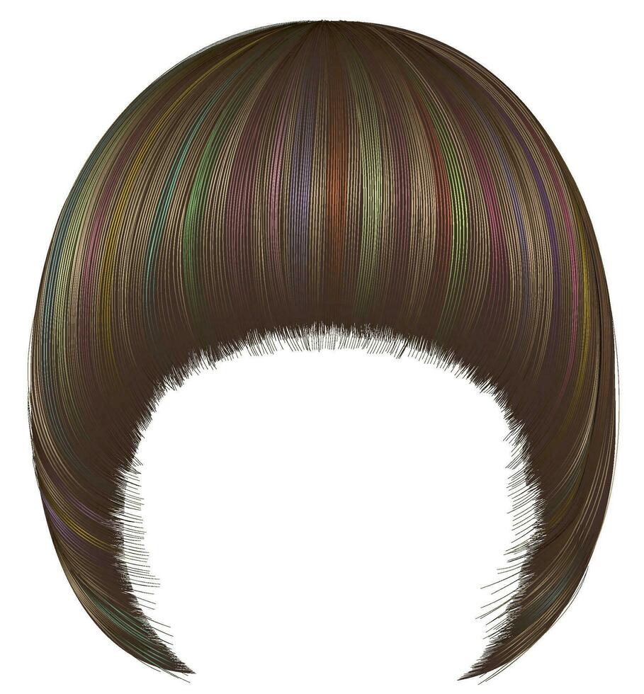 trendy  woman  hairs Pageboy with fringe  . light colorful stripes color . medium length . beauty style . realistic  3d . vector