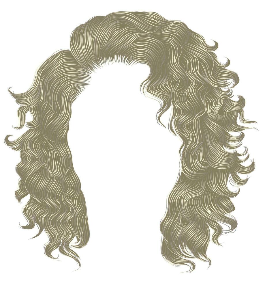 long curly hairs  light blond  colors .  beauty fashion style . wig . vector