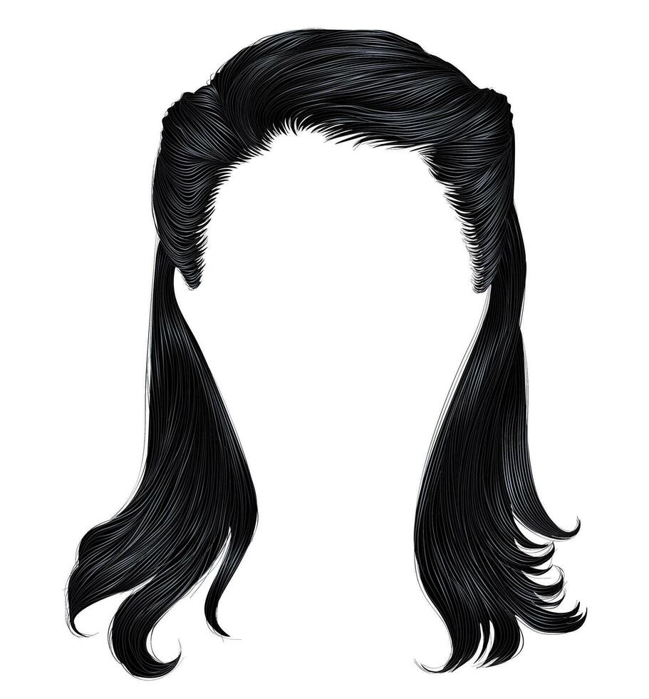 trendy woman long hairs brunette black colors .  beauty fashion .  realistic  graphic 3d.retro vector